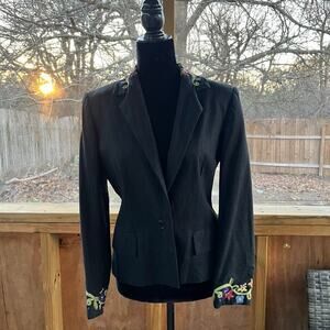 MAK New York Women's Black Embroidered Linen Blazer Size 8